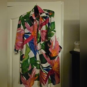 Floral Bottom Down Shirt Violet Sky Size 1X